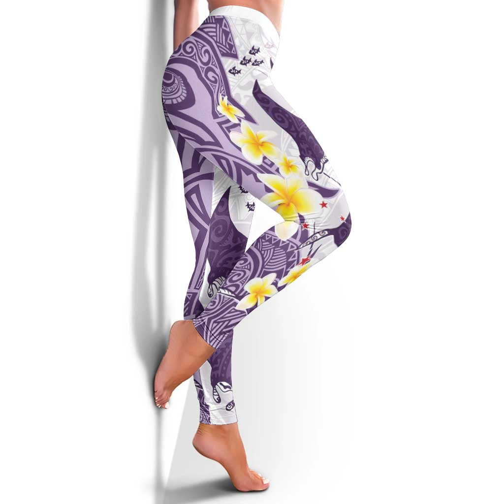 Maori Manta Ray Plumeria Deep Purple Leggings - Polynesian Pride
