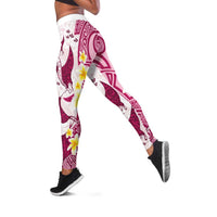 Maori Manta Ray Plumeria Royal Pink Leggings - Polynesian Pride
