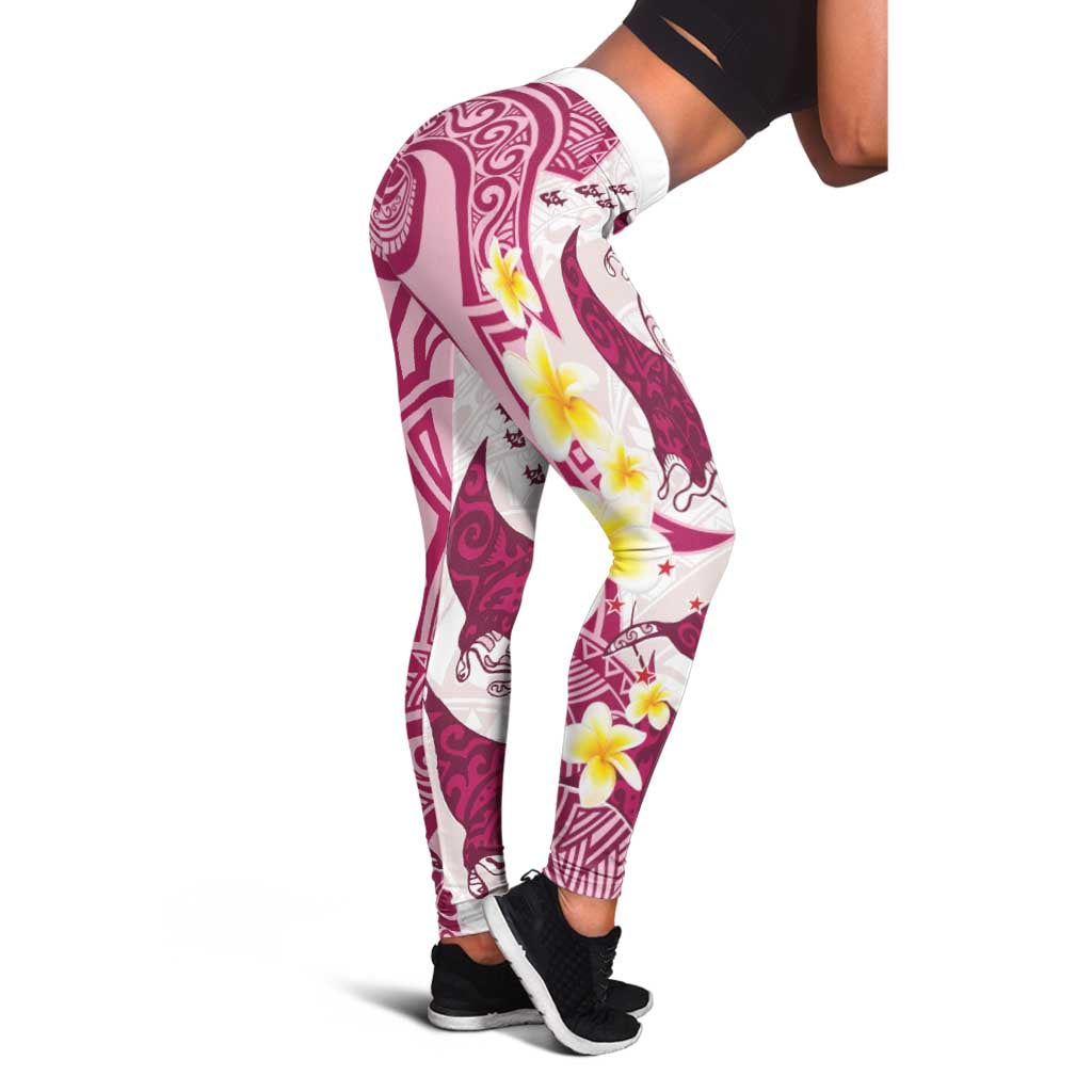 Maori Manta Ray Plumeria Royal Pink Leggings - Polynesian Pride