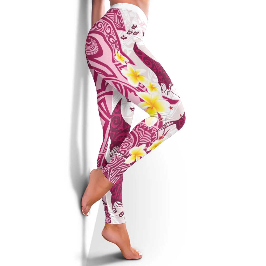 Maori Manta Ray Plumeria Royal Pink Leggings - Polynesian Pride