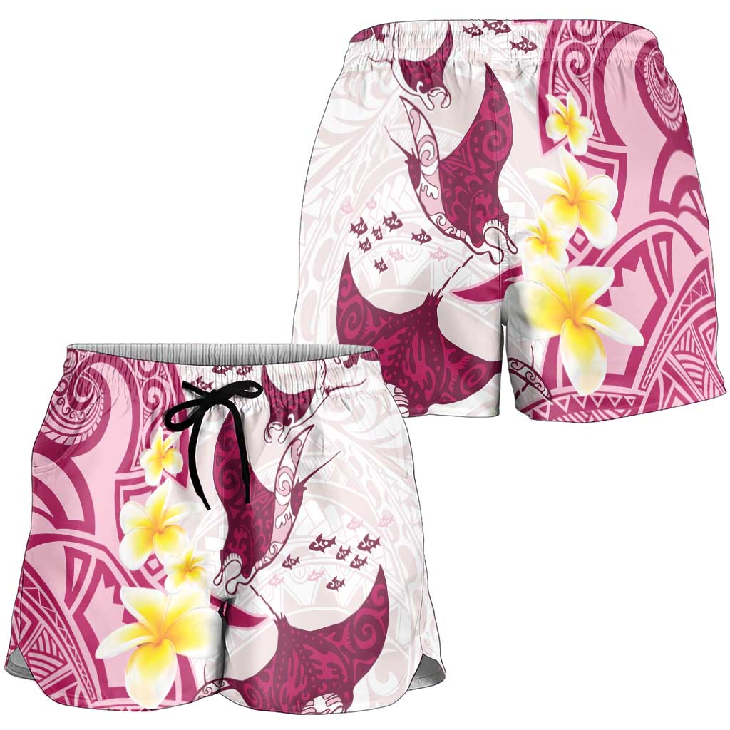 Maori Manta Ray Plumeria Royal Pink Shorts for Women - Polynesian Pride
