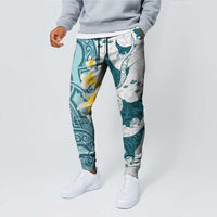Maori Manta Ray Plumeria Teal Jogger Pants - Polynesian Pride