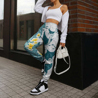 Maori Manta Ray Plumeria Teal Jogger Pants - Polynesian Pride