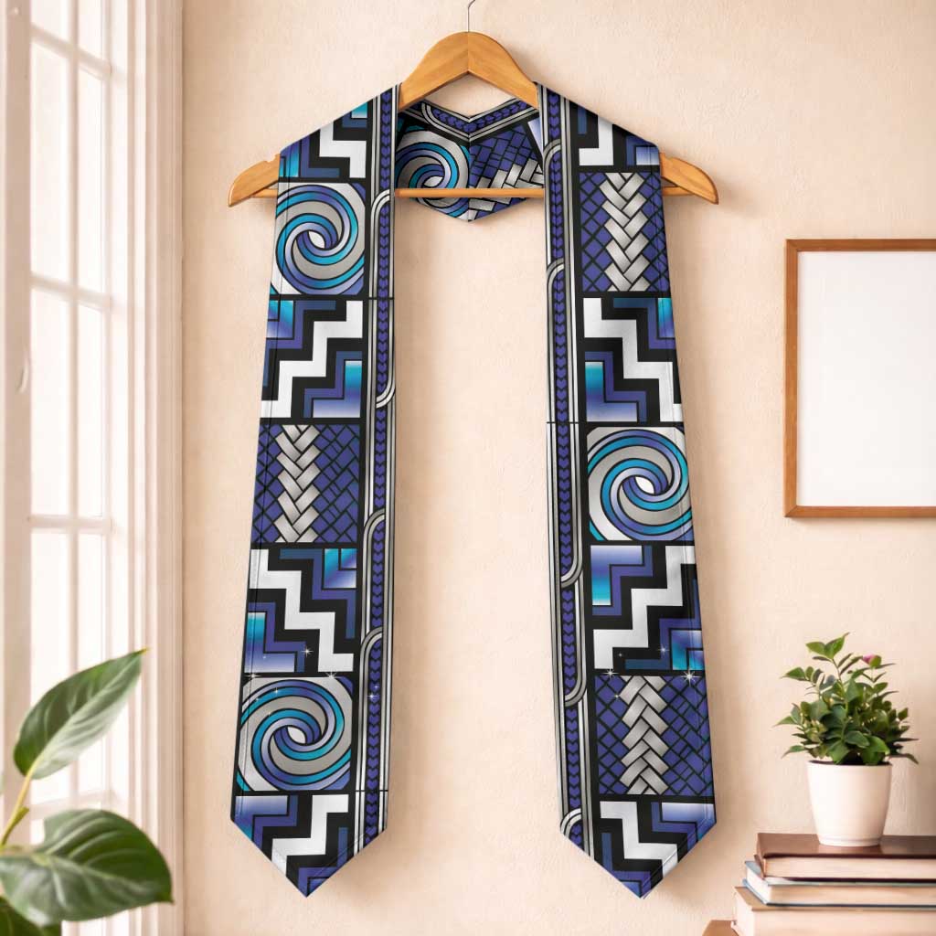 Maori Matariki Graduation Stole Blue Galaxy Aesthetic Koru Art LT01 One Size Blue - Polynesian Pride