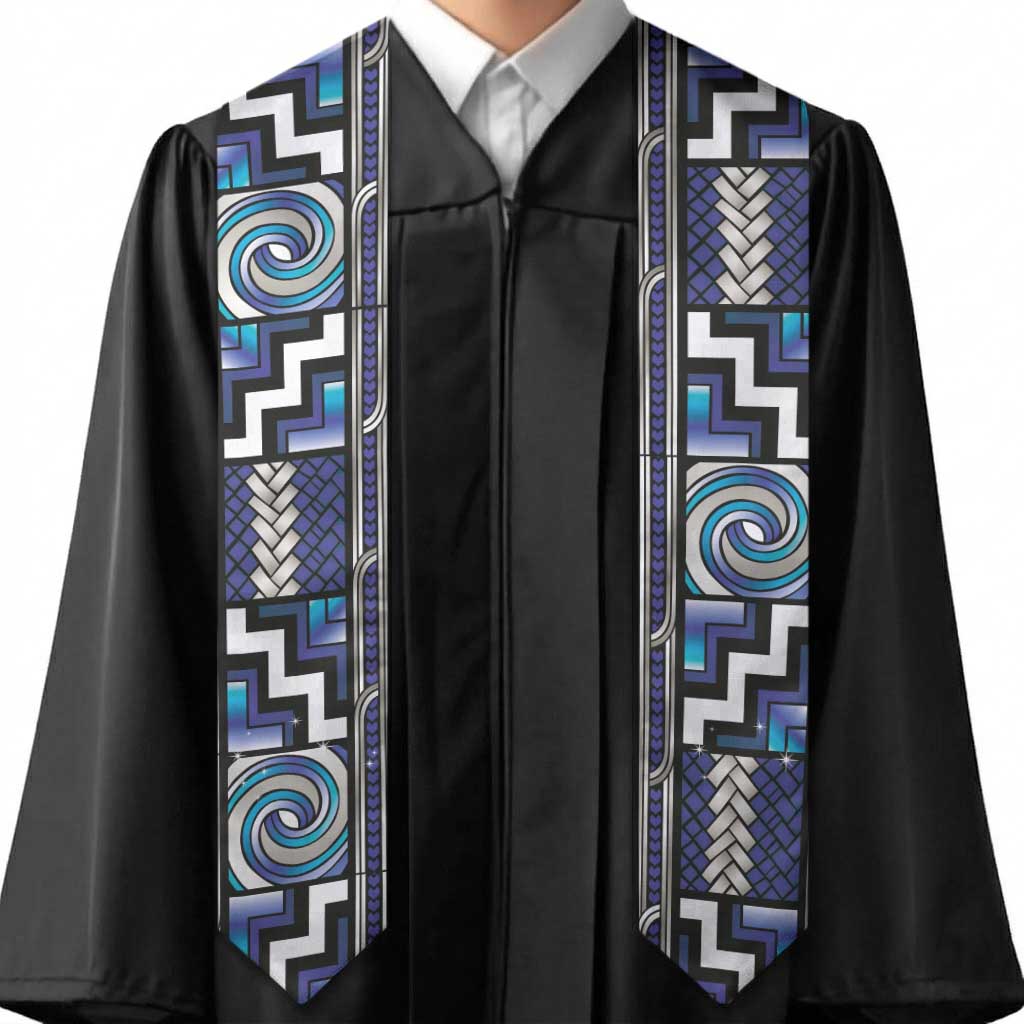 Maori Matariki Graduation Stole Blue Galaxy Aesthetic Koru Art LT01 - Polynesian Pride