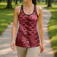 Maroon Aloha Hawaii Hollow Tank Top Hawaiian Kakau Ohia Lehua Lei - Polynesian Pride