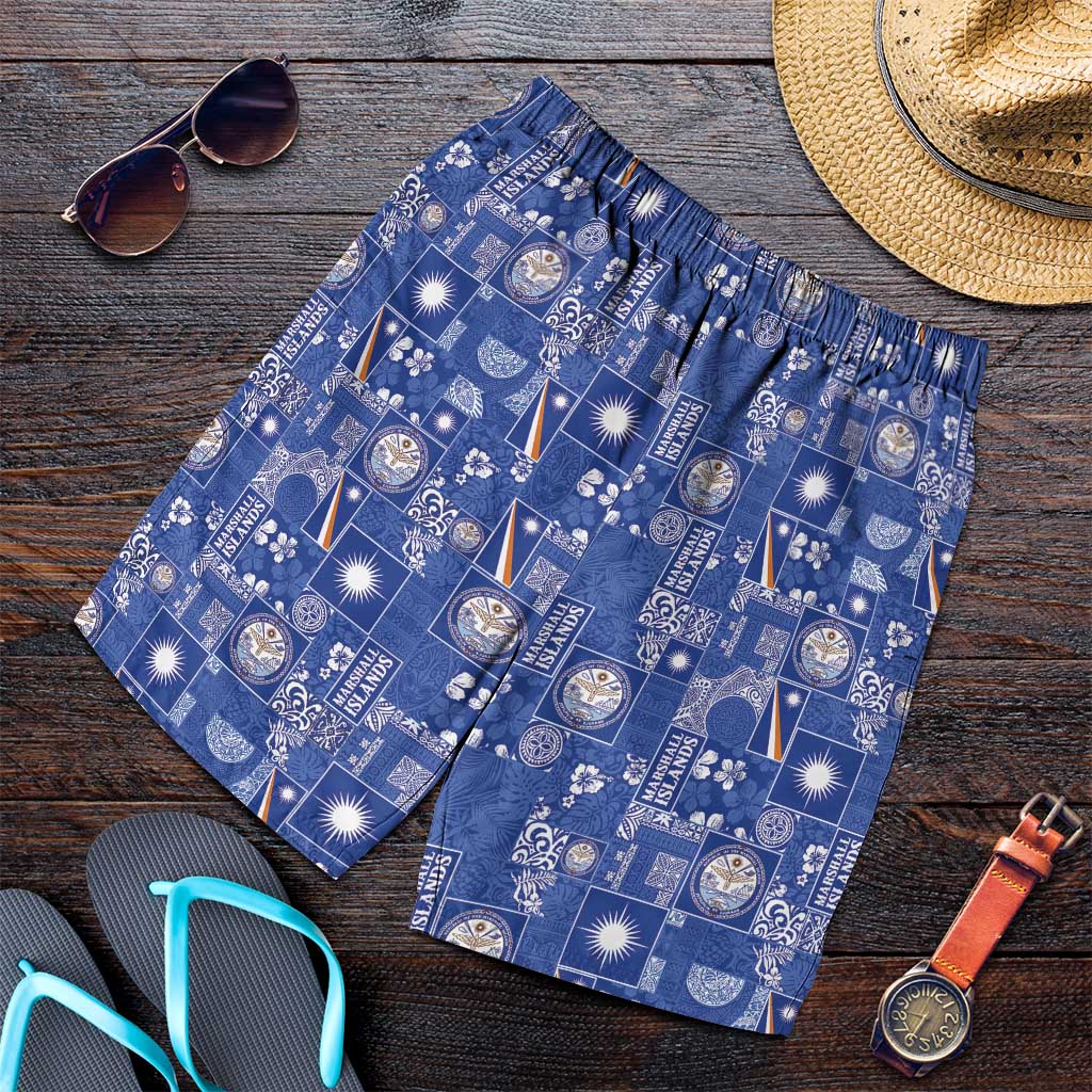 Marshall Islands Merry Christmas Shorts for Men Pacific Patchwork Xmas Vibes - Polynesian Pride