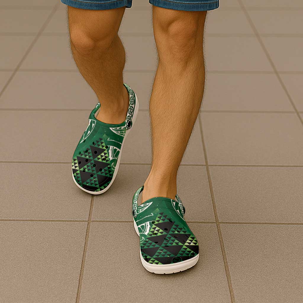 Matariki New Zealand Clogs Shoes NZ Niho Taniwha Maori New Year Green Galaxy LT14 - Polynesian Pride