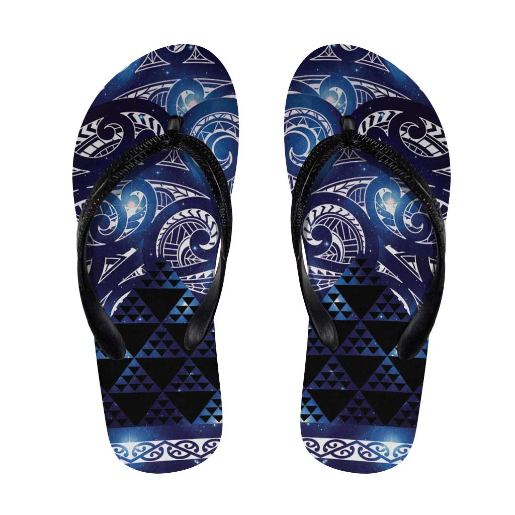 Matariki New Zealand Flip Flops NZ Niho Taniwha Maori New Year Blue Galaxy LT14 Blue - Polynesian Pride
