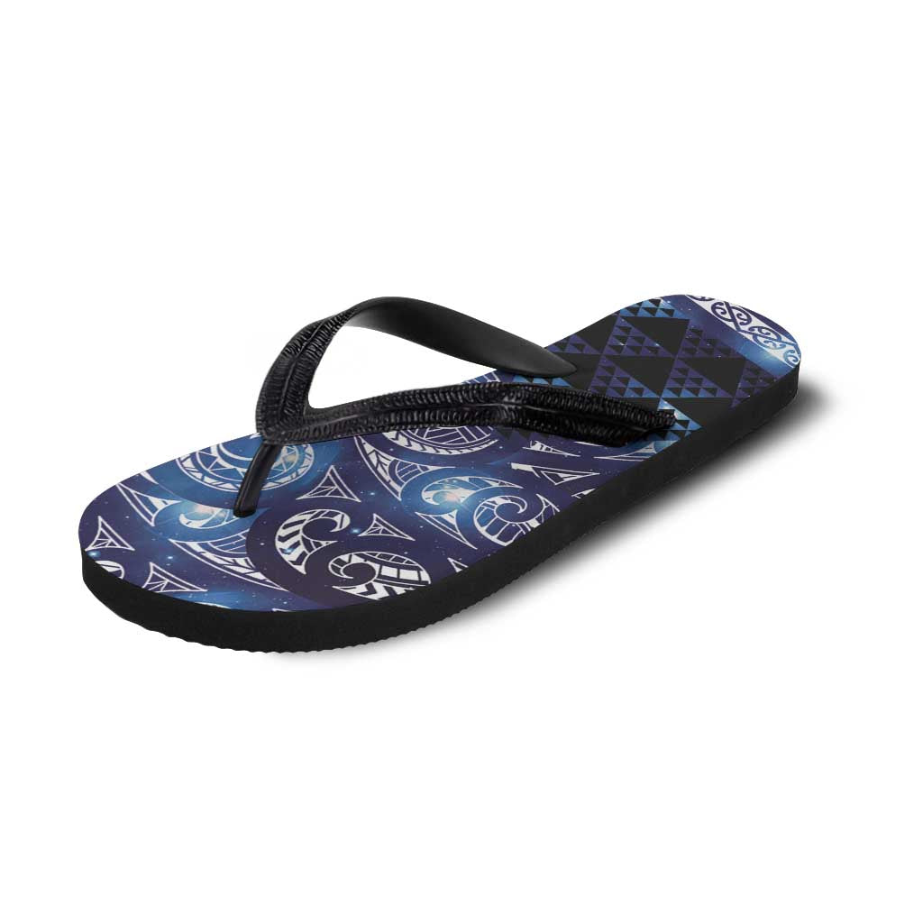 Matariki New Zealand Flip Flops NZ Niho Taniwha Maori New Year Blue Galaxy