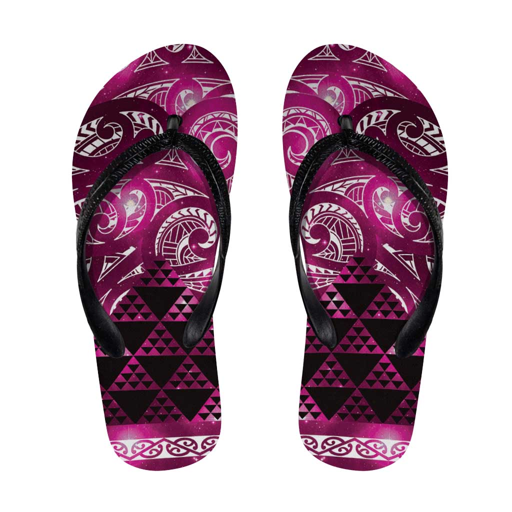 Matariki New Zealand Flip Flops NZ Niho Taniwha Maori New Year Pink Galaxy LT14 Pink - Polynesian Pride