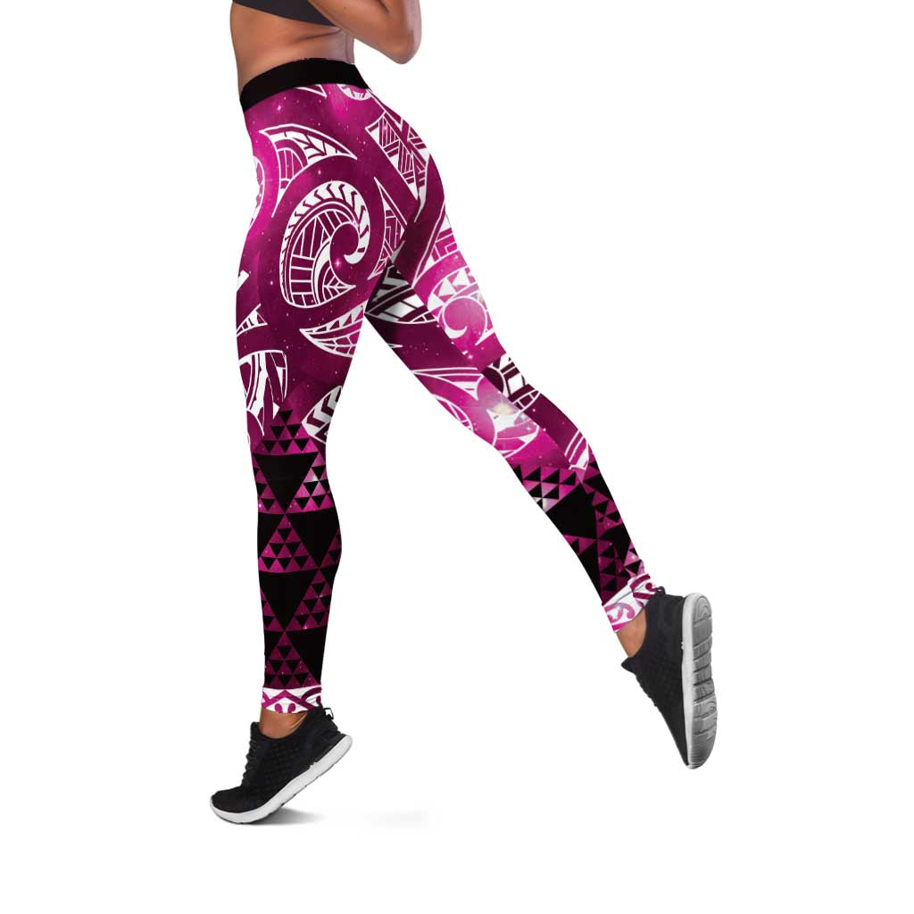 Matariki New Zealand Leggings NZ Niho Taniwha Maori New Year Pink Galaxy LT14 Pink - Polynesian Pride