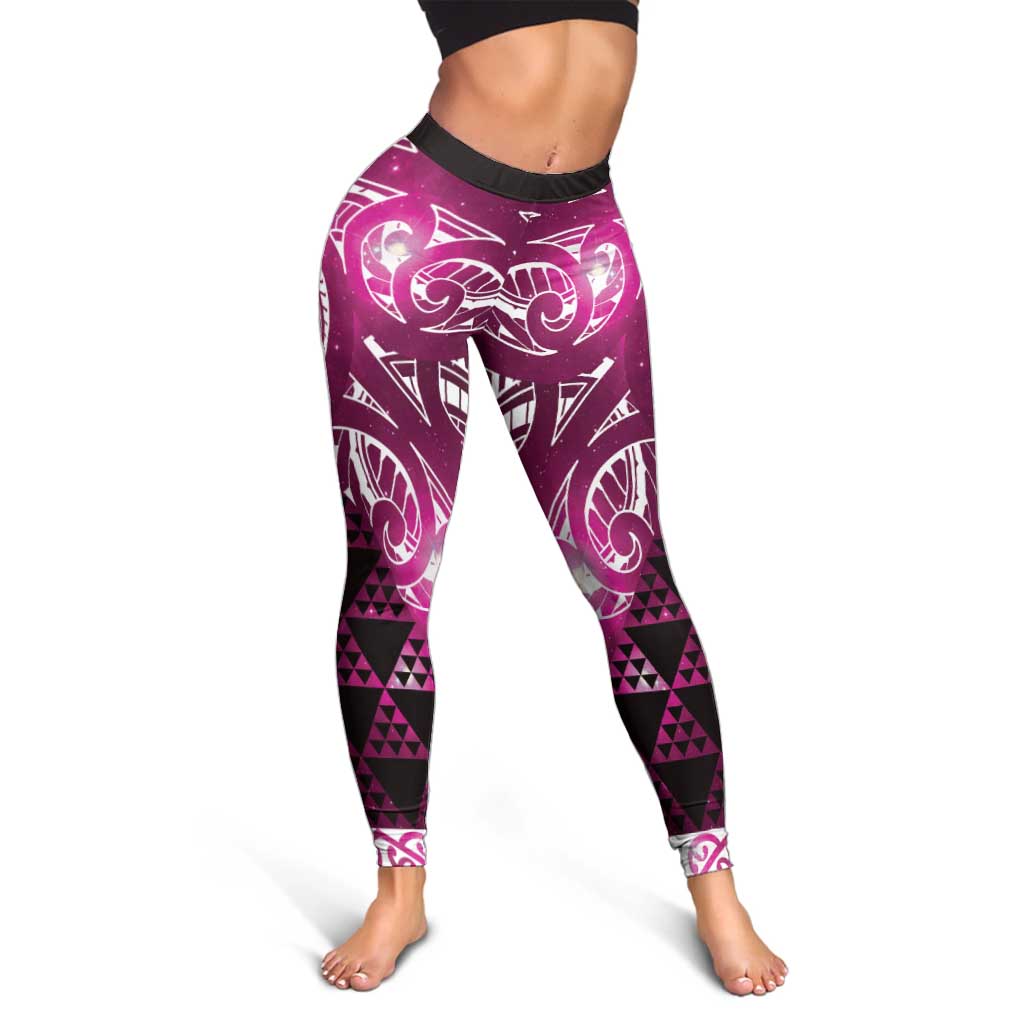 Matariki New Zealand Leggings NZ Niho Taniwha Maori New Year Pink Galaxy LT14 - Polynesian Pride