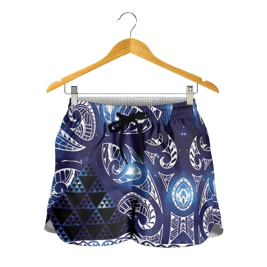 Matariki New Zealand Shorts for Women NZ Niho Taniwha Maori New Year Blue Galaxy