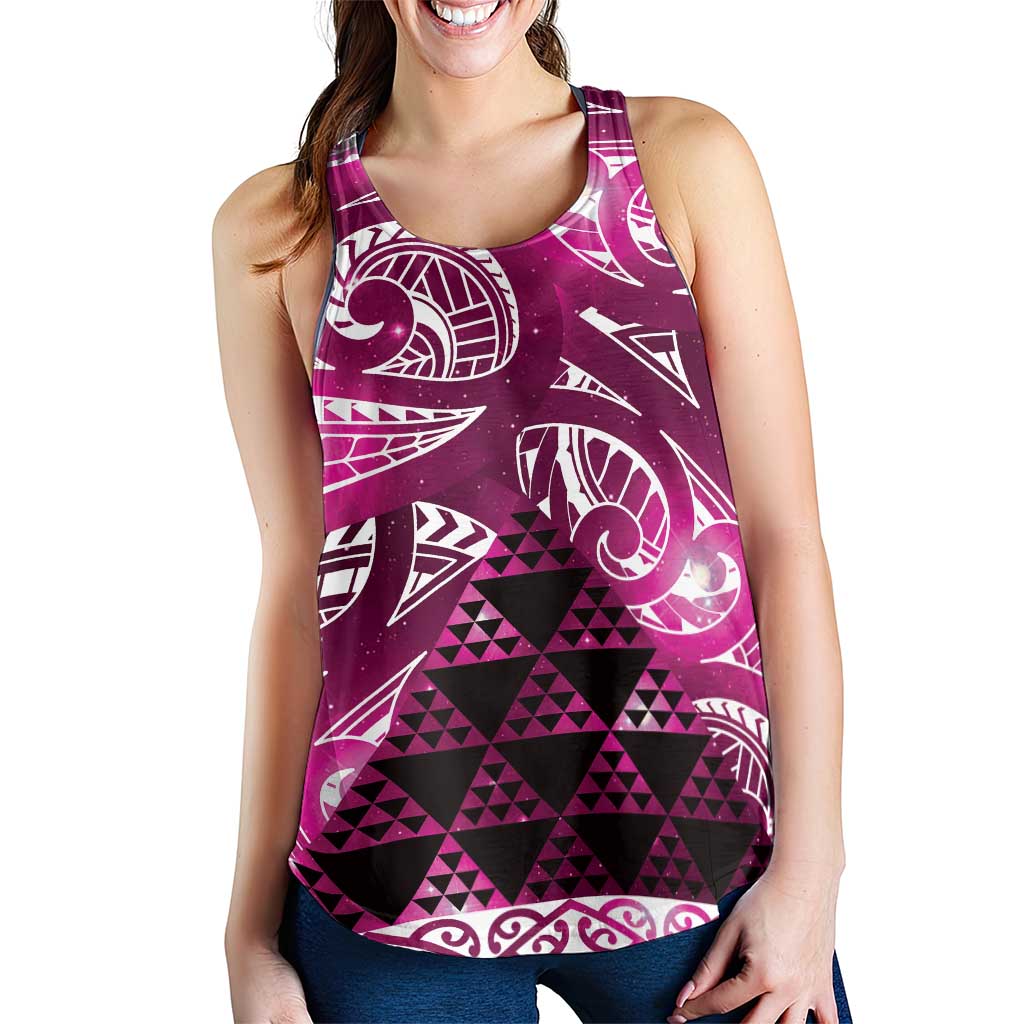 Matariki New Zealand Women Racerback Tank NZ Niho Taniwha Maori New Year Pink Galaxy