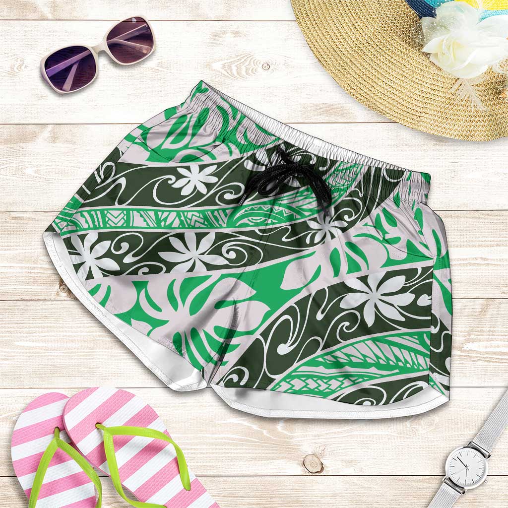 Matie Tahiti Tiare Monstera Shorts for Women Polynesian Pattern Curve Style - Polynesian Pride