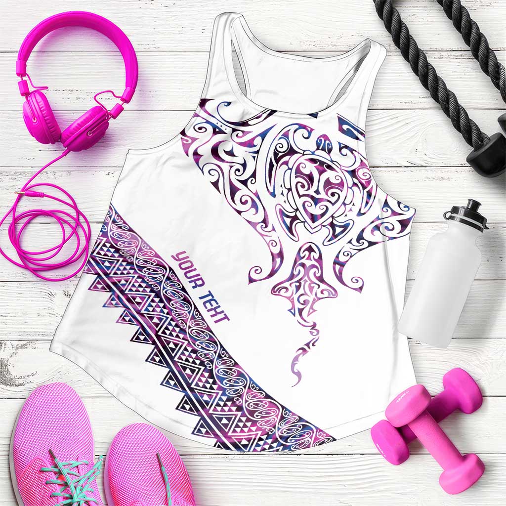 Mawhero Paua Shell Kowhaiwhai Taniko Personalised Women Racerback Tank Manta Ray Shark-Turtle Maori Tribal Style