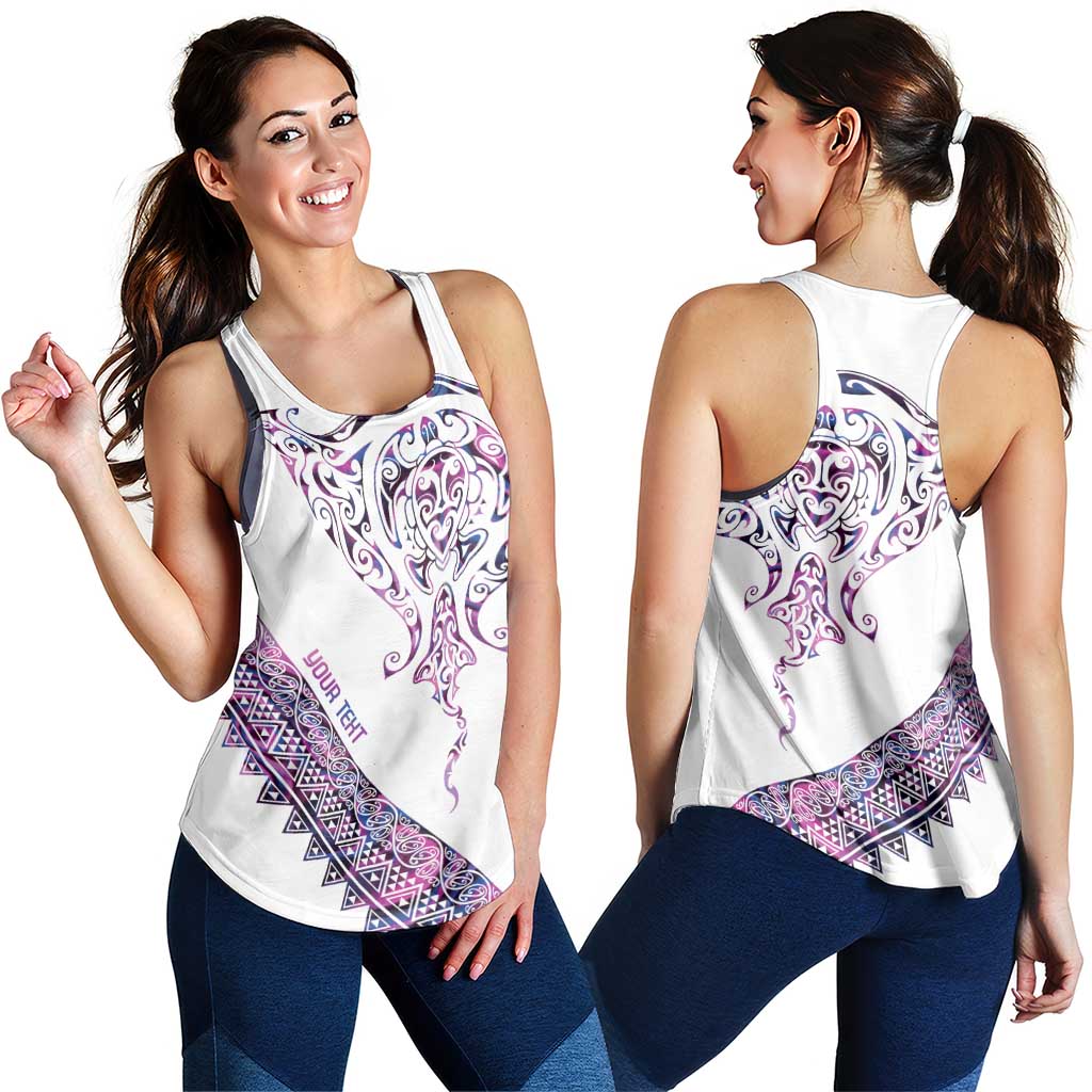 Mawhero Paua Shell Kowhaiwhai Taniko Personalised Women Racerback Tank Manta Ray Shark-Turtle Maori Tribal Style
