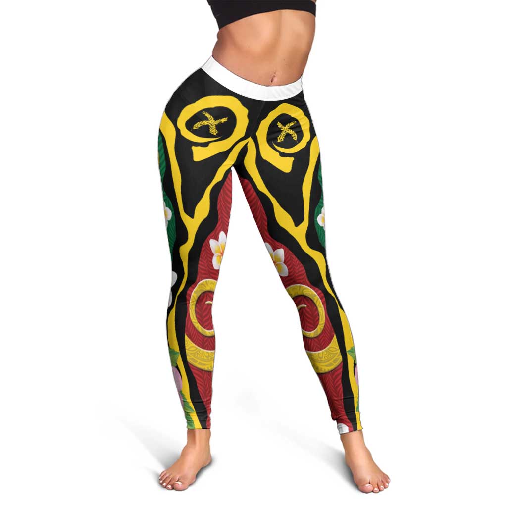 Melanesian Vanuatu Tribal Boar Tusk Leggings Tropical Plants and Namele Motifs - Polynesian Pride