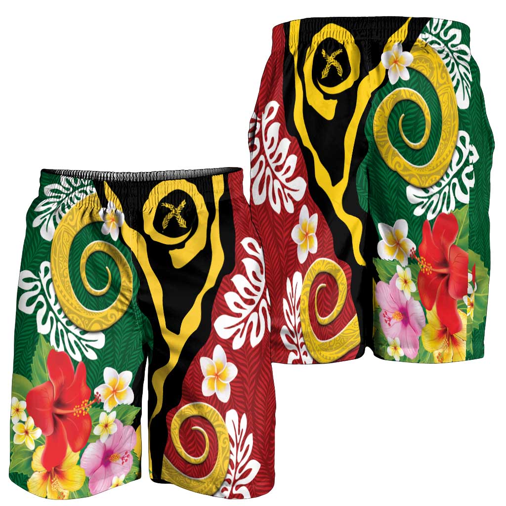 Melanesian Vanuatu Tribal Boar Tusk Shorts for Men Tropical Plants and Namele Motifs - Polynesian Pride