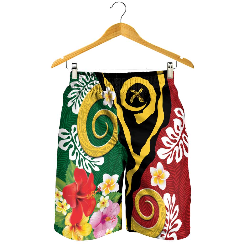 Melanesian Vanuatu Tribal Boar Tusk Shorts for Men Tropical Plants and Namele Motifs - Polynesian Pride