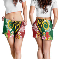 Melanesian Vanuatu Tribal Boar Tusk Shorts for Women Tropical Plants and Namele Motifs - Polynesian Pride