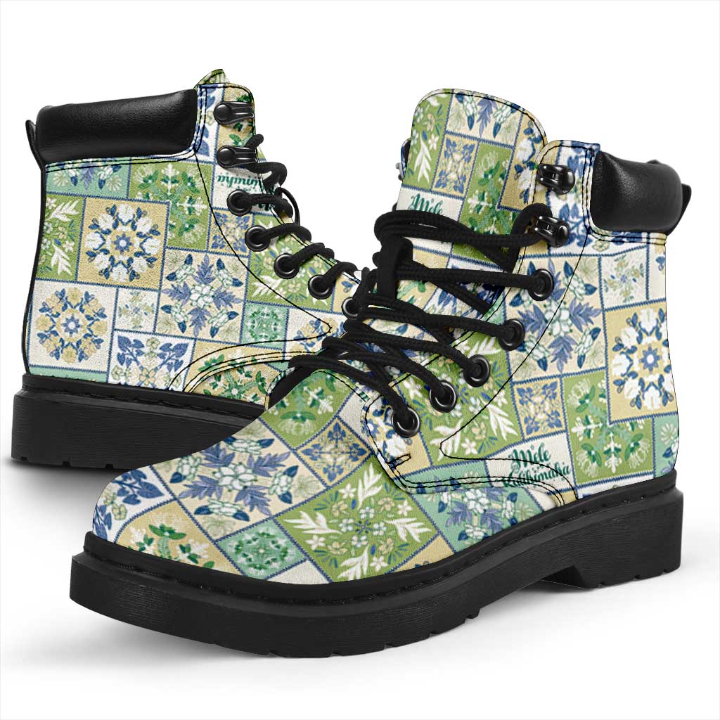 Mele Kalikimaka Hawaii Christmas All Season Boots Omaomao Seamless Floral Motif - Polynesian Pride