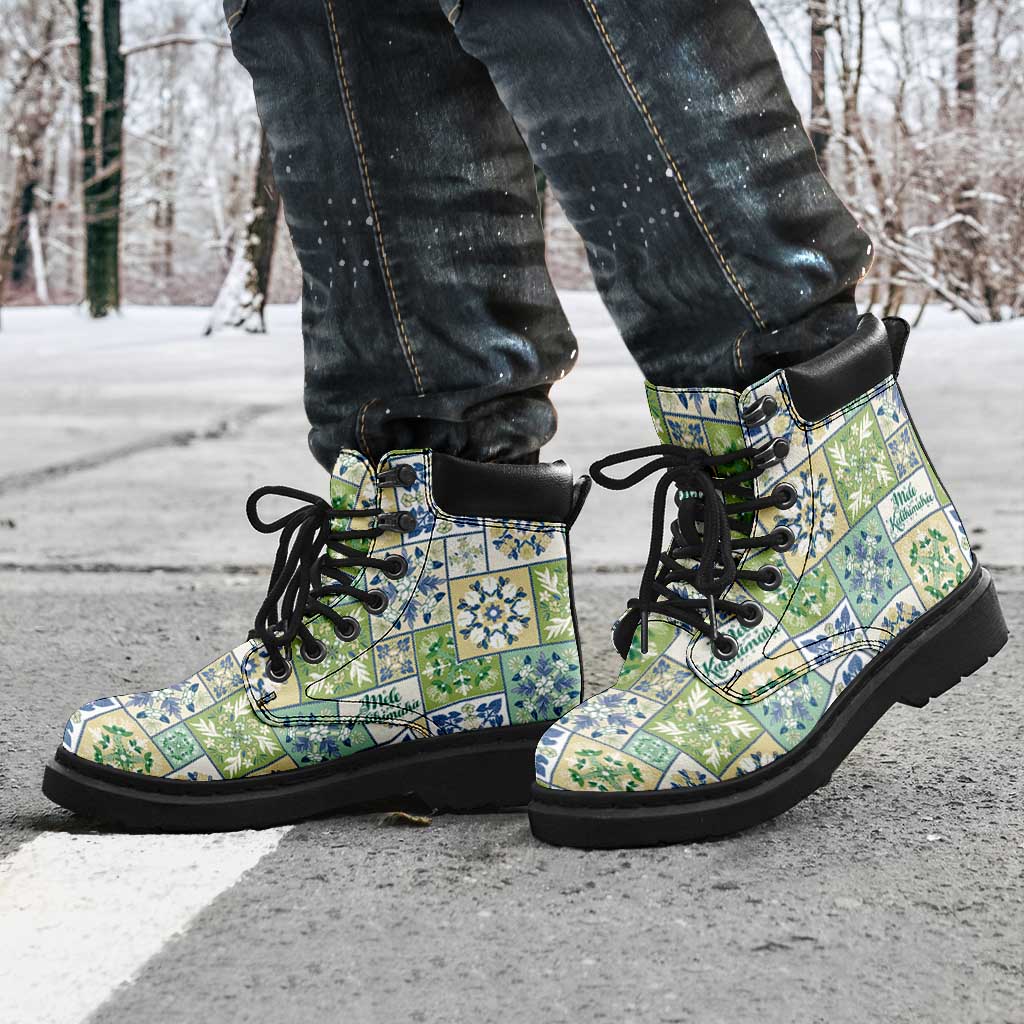 Mele Kalikimaka Hawaii Christmas All Season Boots Omaomao Seamless Floral Motif - Polynesian Pride