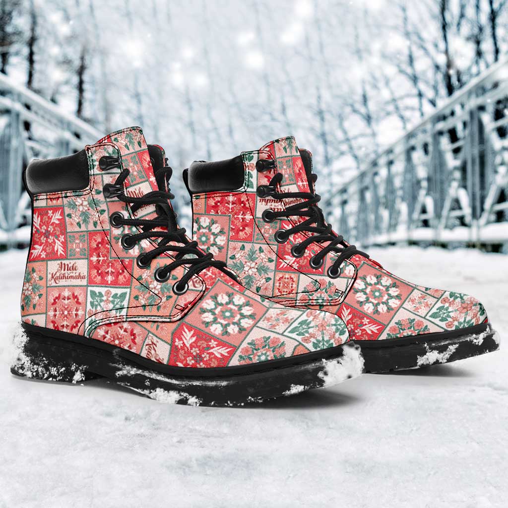Mele Kalikimaka Hawaii Christmas All Season Boots Ulaula Seamless Floral Motif - Polynesian Pride