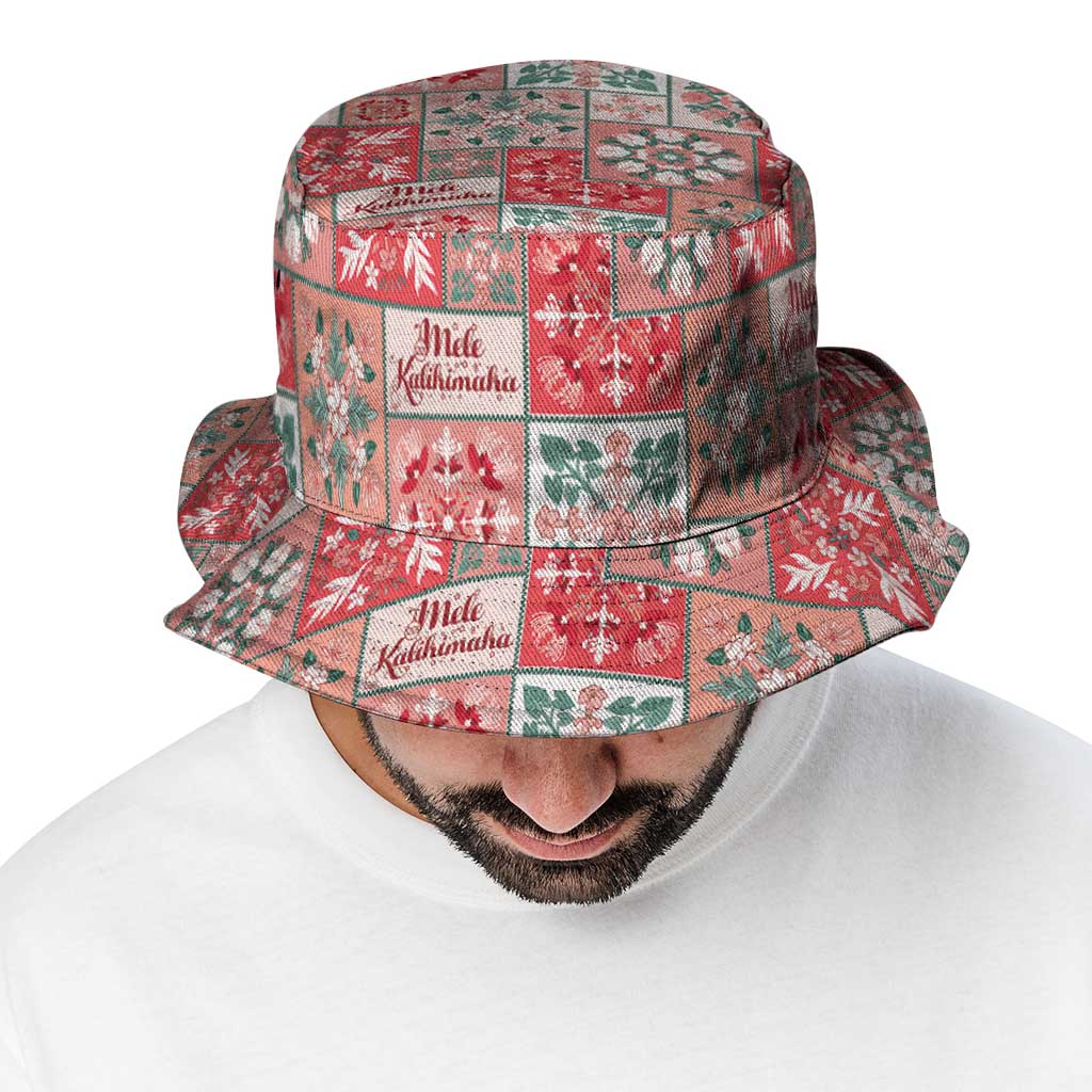 Mele Kalikimaka Hawaii Christmas Bucket Hat Ulaula Seamless Floral Motif - Polynesian Pride