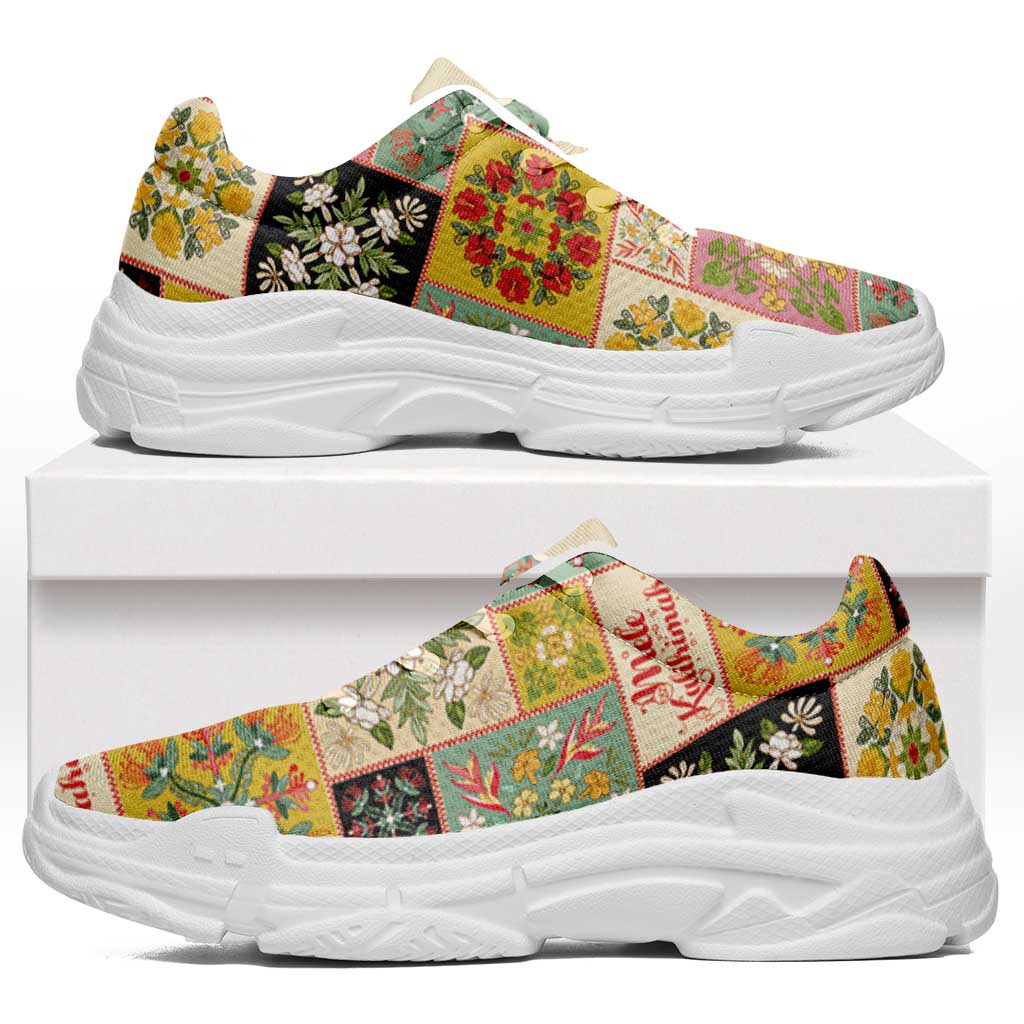 Mele Kalikimaka Hawaii Christmas Chunky Sneakers Melemele Mama Seamless Floral Motif - Polynesian Pride