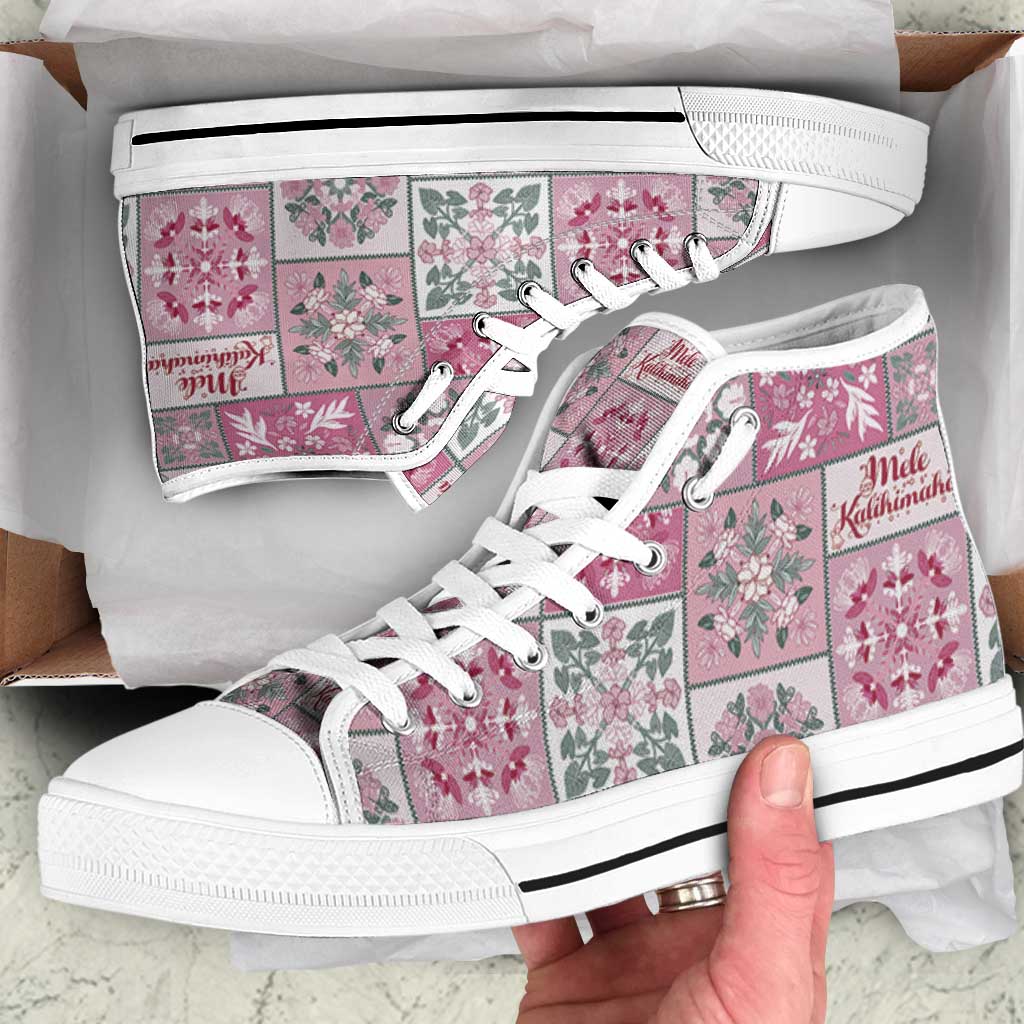 Mele Kalikimaka Hawaii Christmas High Top Shoes Akala Seamless Floral Motif - Polynesian Pride