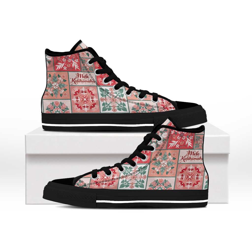 Mele Kalikimaka Hawaii Christmas High Top Shoes Ulaula Seamless Floral Motif - Polynesian Pride