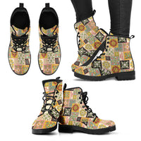 Mele Kalikimaka Hawaii Christmas Leather Boots Melemele Mama Seamless Floral Motif - Polynesian Pride