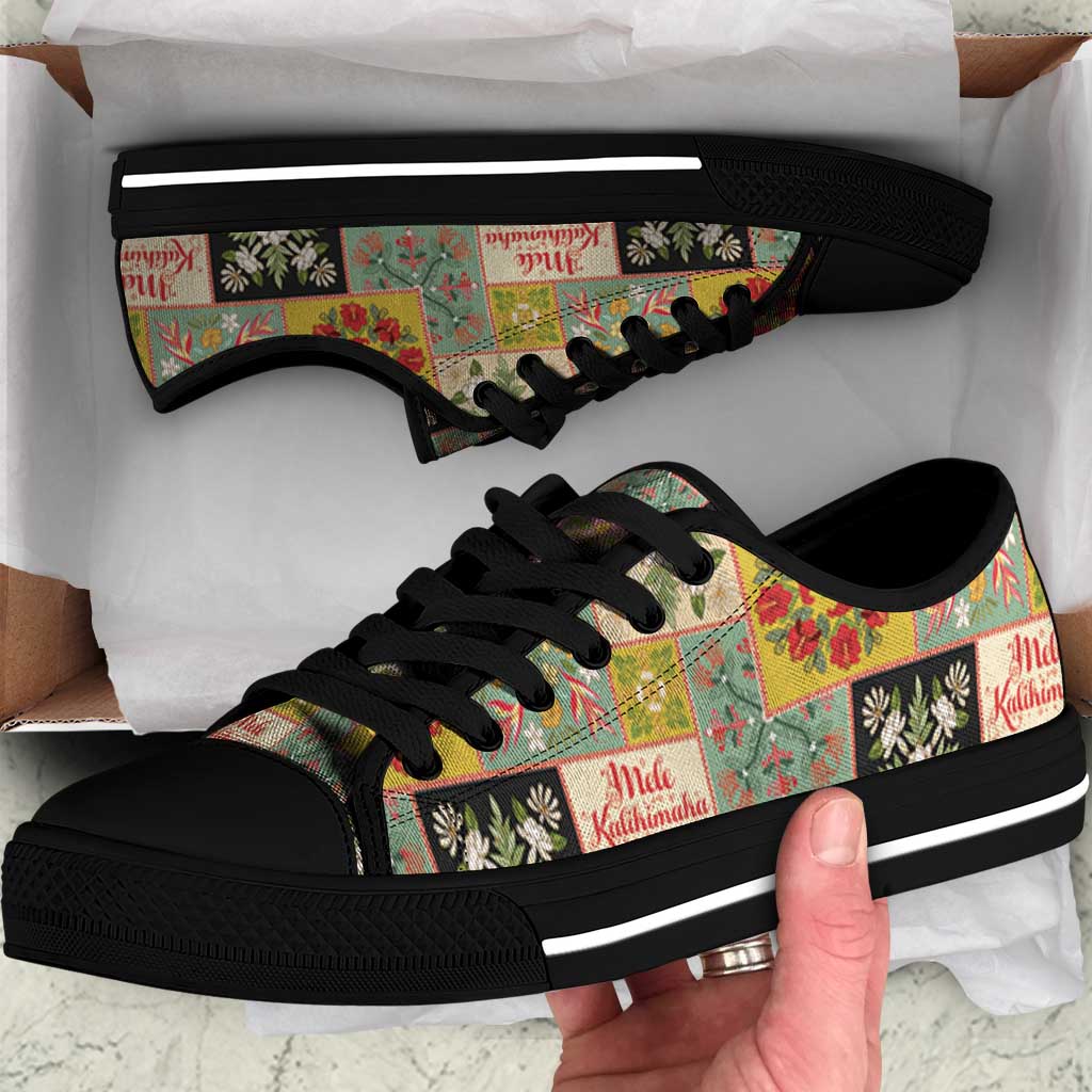 Mele Kalikimaka Hawaii Christmas Low Top Shoes Melemele Mama Seamless Floral Motif - Polynesian Pride