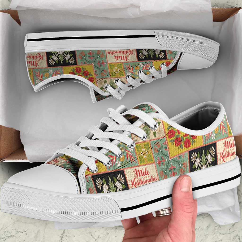 Mele Kalikimaka Hawaii Christmas Low Top Shoes Melemele Mama Seamless Floral Motif - Polynesian Pride