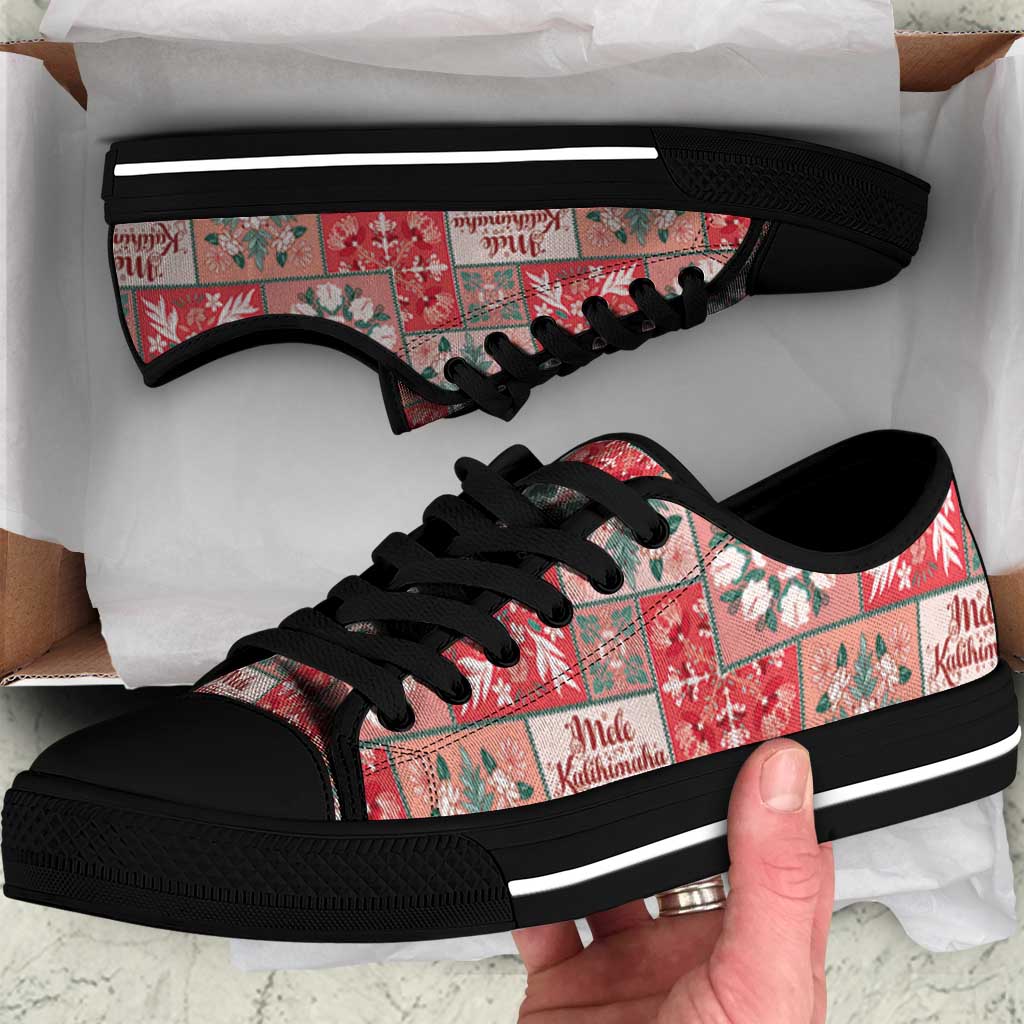 Mele Kalikimaka Hawaii Christmas Low Top Shoes Ulaula Seamless Floral Motif - Polynesian Pride