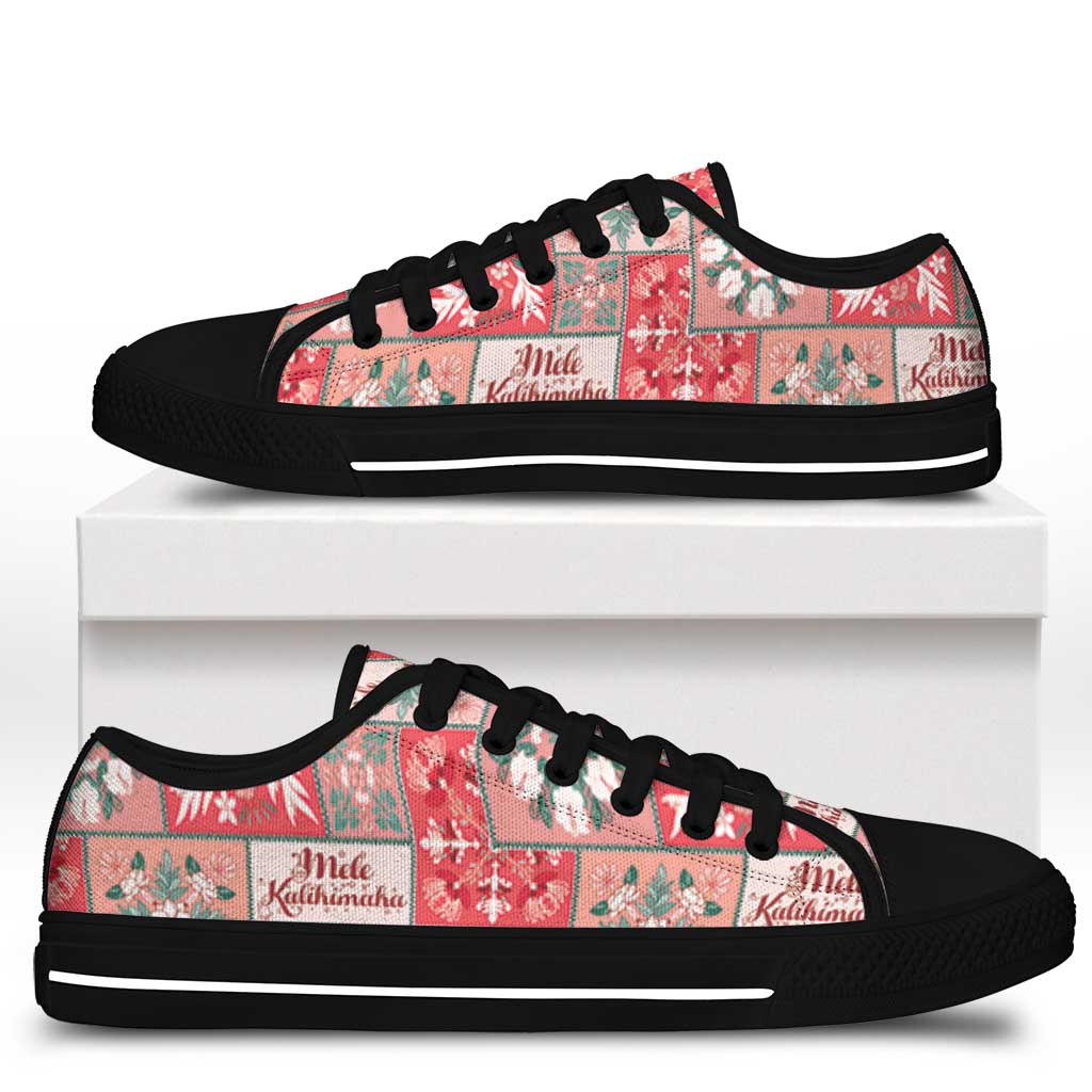 Mele Kalikimaka Hawaii Christmas Low Top Shoes Ulaula Seamless Floral Motif - Polynesian Pride