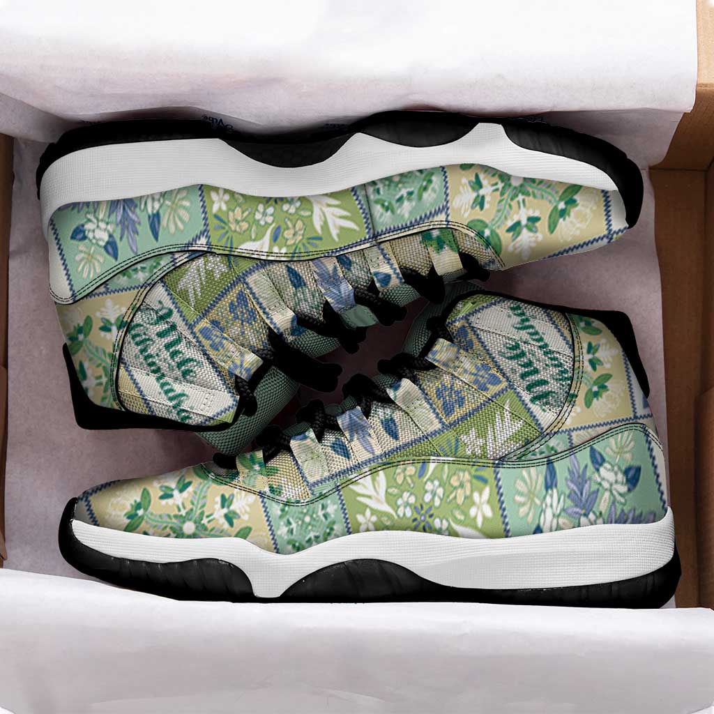 Mele Kalikimaka Hawaii Christmas Sneakers J11 Omaomao Seamless Floral Motif - Polynesian Pride