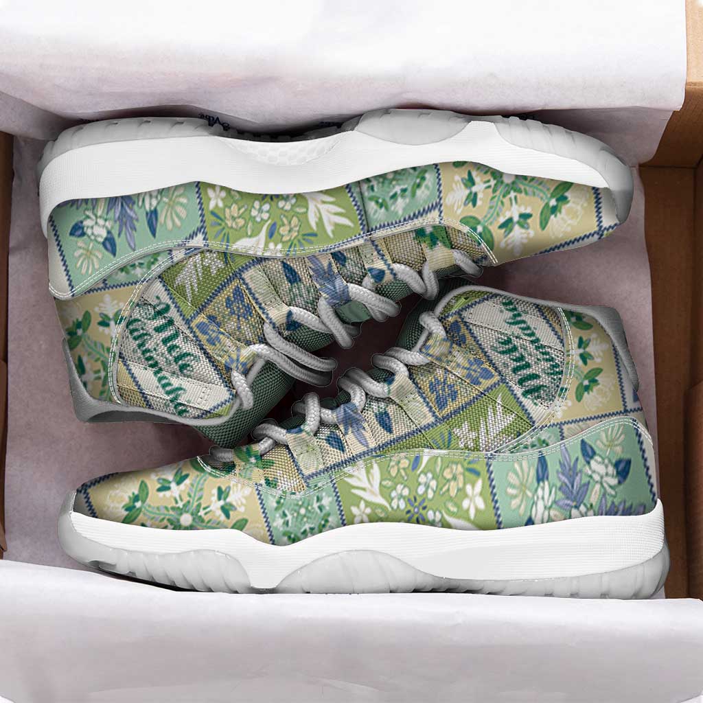 Mele Kalikimaka Hawaii Christmas Sneakers J11 Omaomao Seamless Floral Motif - Polynesian Pride