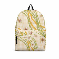 Melemele Ahiahia Hawai'i Palaka Plumeria Backpack Puakenikeni and Maile Lei