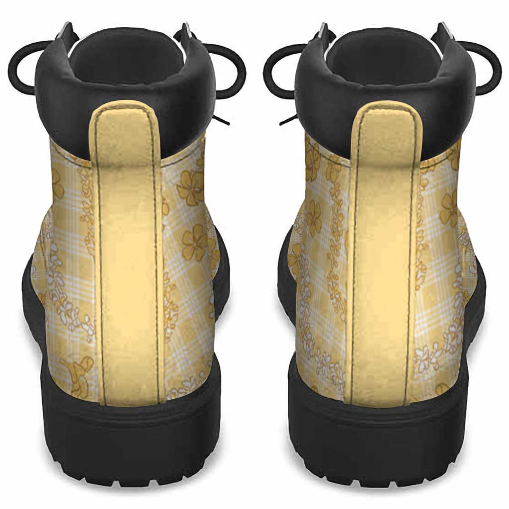 Melemele Aloha Hawaii All Season Boots Plumeria Lei With Palaka Motif - Polynesian Pride