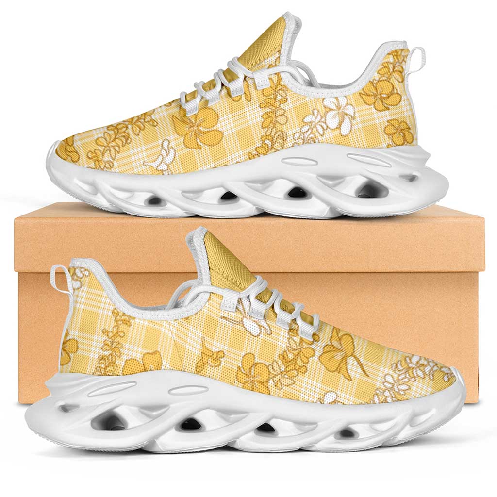 Melemele Aloha Hawaii Clunky Sneakers Plumeria Lei With Palaka Motif - Polynesian Pride