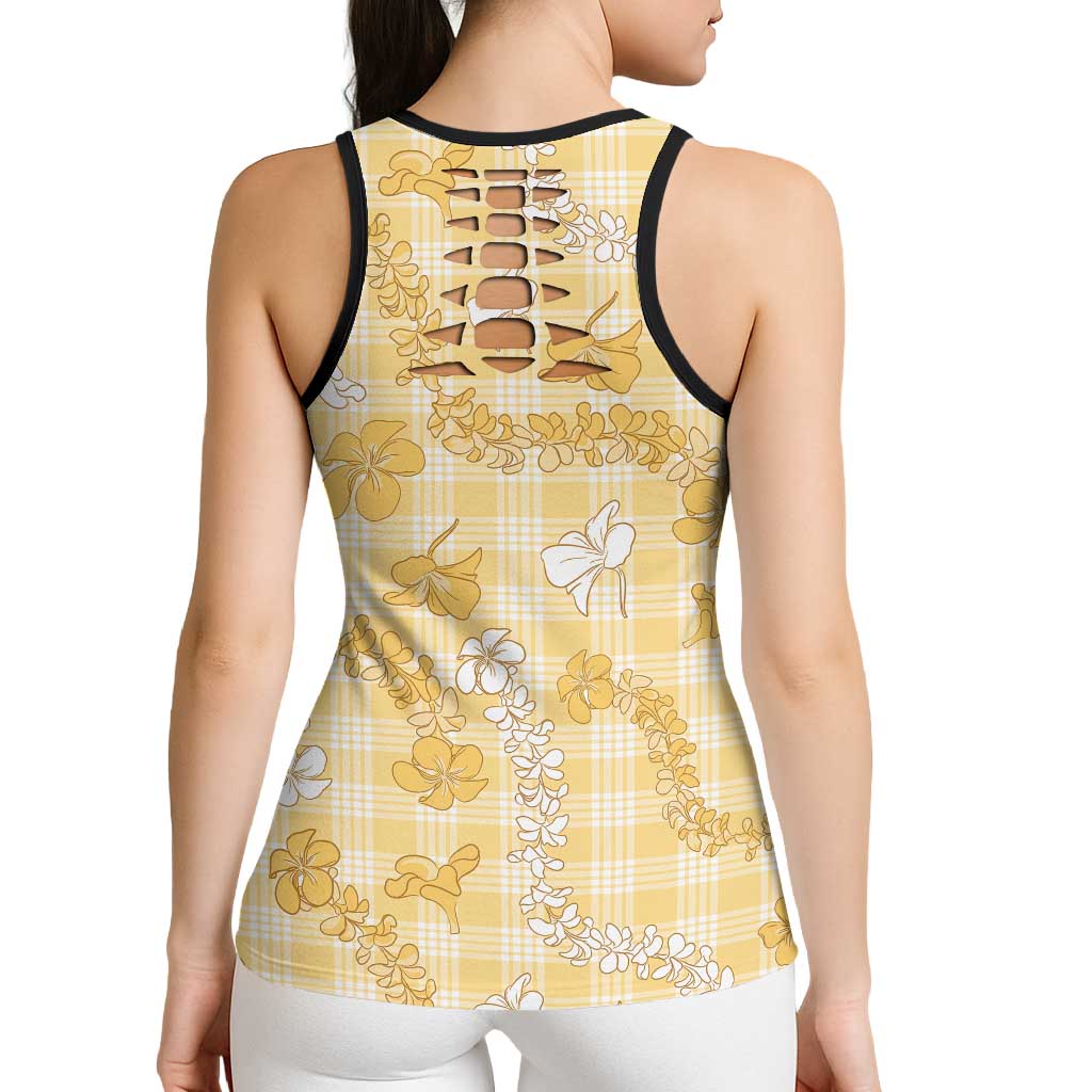 Melemele Aloha Hawaii Hollow Tank Top Plumeria Lei With Palaka Motif - Polynesian Pride