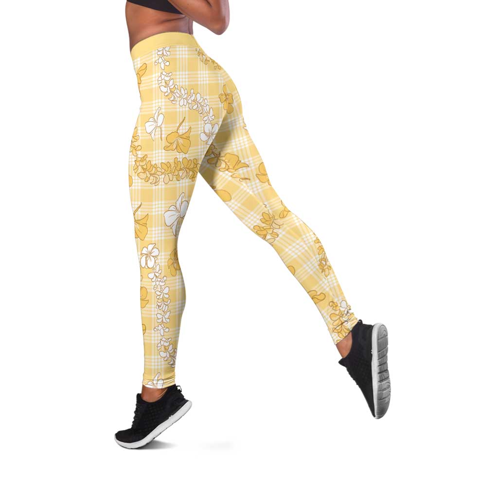 Melemele Aloha Hawaii Leggings Plumeria Lei With Palaka Motif - Polynesian Pride