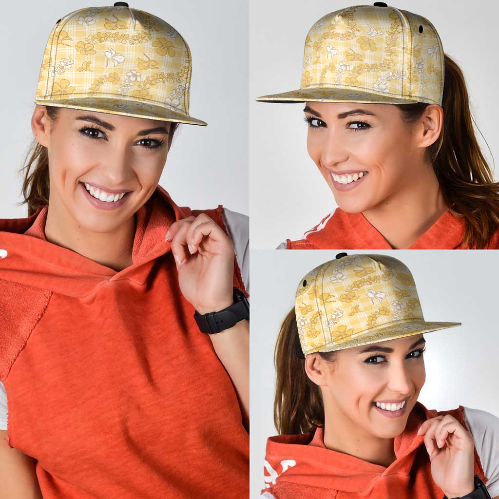 Melemele Aloha Hawaii Snapback Cap Plumeria Lei With Palaka Motif - Polynesian Pride