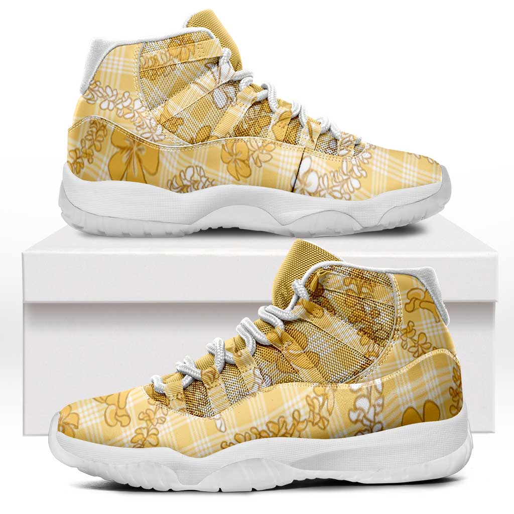 Melemele Aloha Hawaii Sneakers J11 Plumeria Lei With Palaka Motif - Polynesian Pride