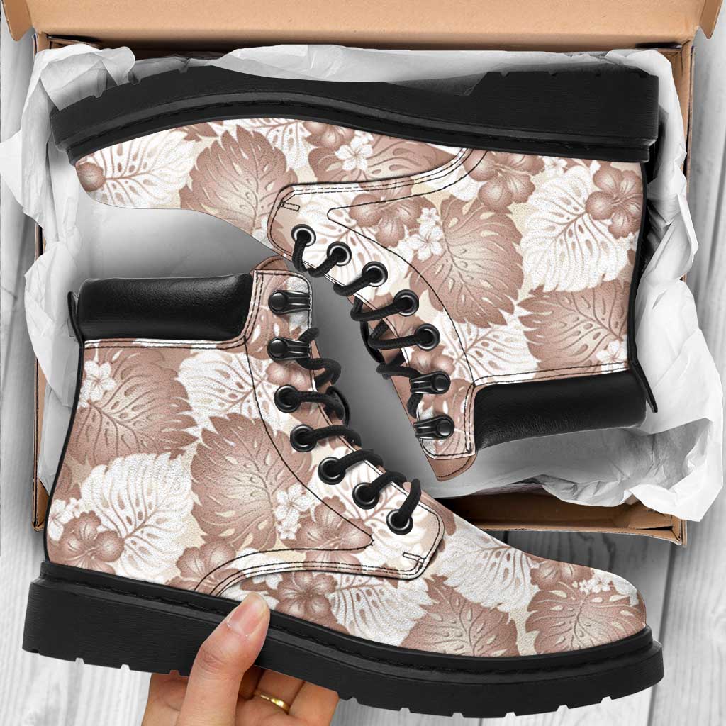 Mocha Mousse Aloha Hawaii All Season Boots Monstera Hibiscus Plumeria Seamless Vibes - Polynesian Pride