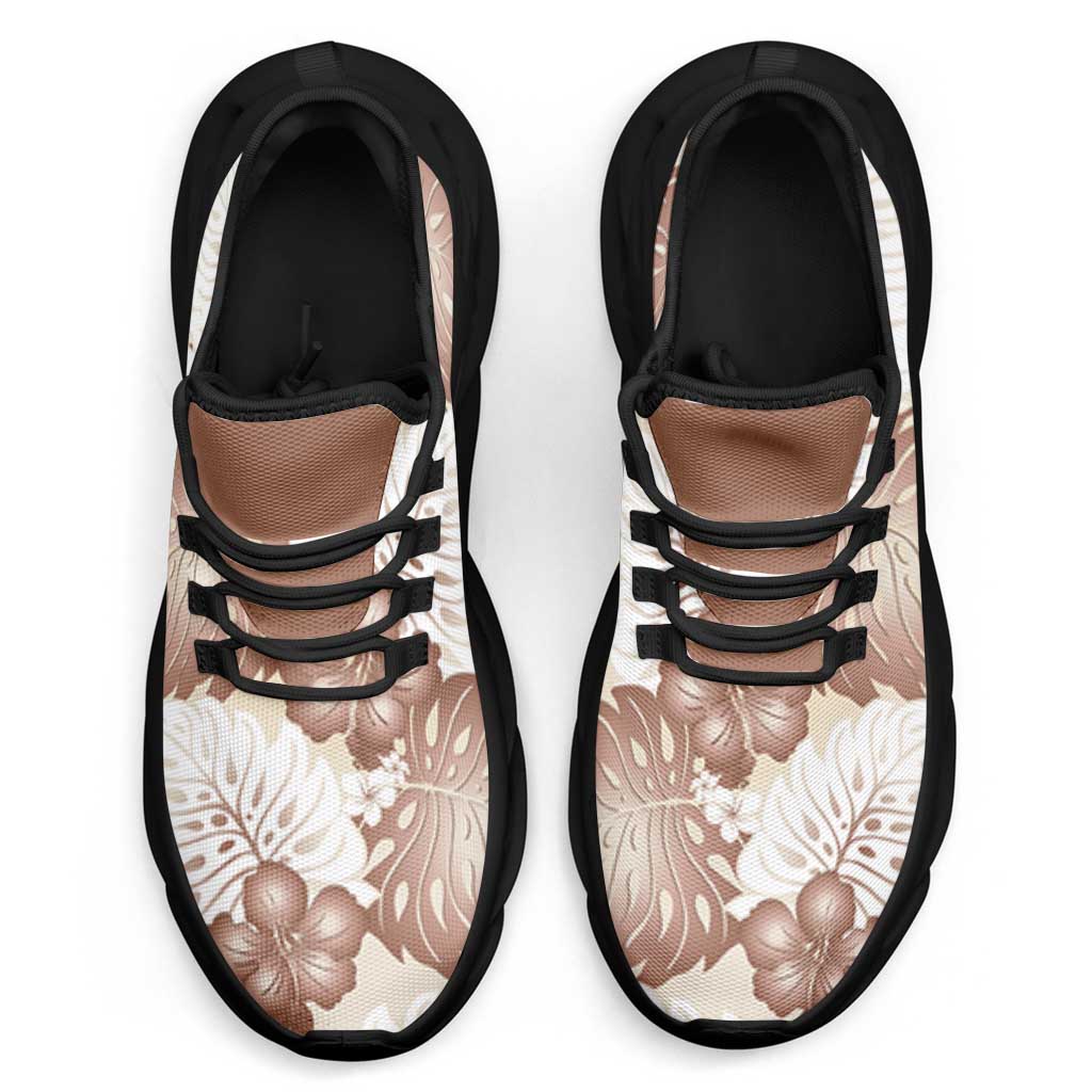 Mocha Mousse Aloha Hawaii Clunky Sneakers Monstera Hibiscus Plumeria Seamless Vibes - Polynesian Pride