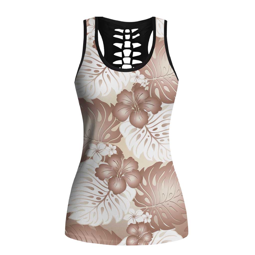 Mocha Mousse Aloha Hawaii Hollow Tank Top Monstera Hibiscus Plumeria Seamless Vibes LT14 Female Mocha Mousse - Polynesian Pride